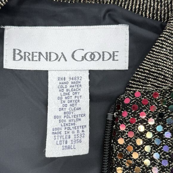 Brenda Goode Womens SMALL Colorful Sequin Zip Jacket Bomber DISCO Shoulder Pads - Picture 8 of 10